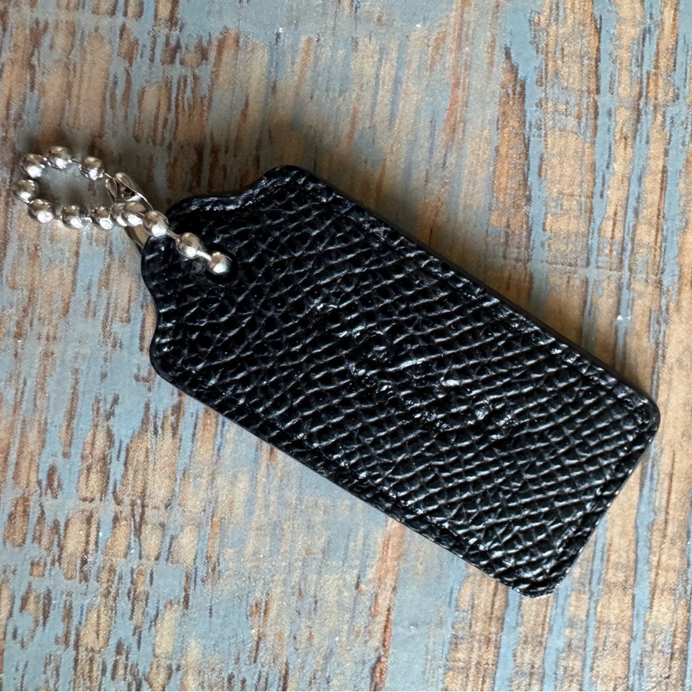 COACH Black Leather Textured Keychain Fob Bag Charm Hangtag